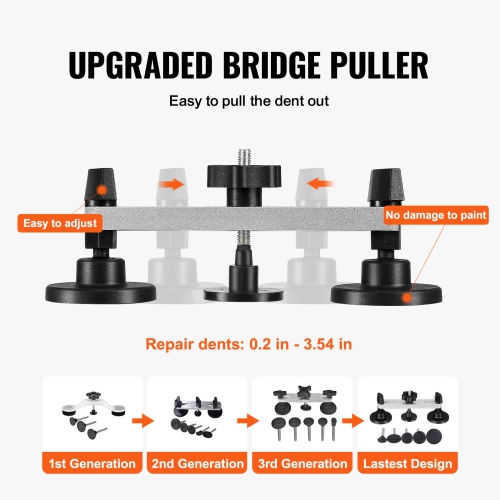 VEVOR 56 PCS Dent Removal Kit, Paintless Dent Repair Kit with Golden Lifter, Bridge Puller, Car Dent Puller with Puller Tabs, Hot Glue Gun for Auto