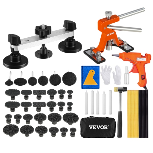 VEVOR 56 PCS Dent Removal Kit, Paintless Dent Repair Kit with Golden Lifter, Bridge Puller, Car Dent Puller with Puller Tabs, Hot Glue Gun for Auto
