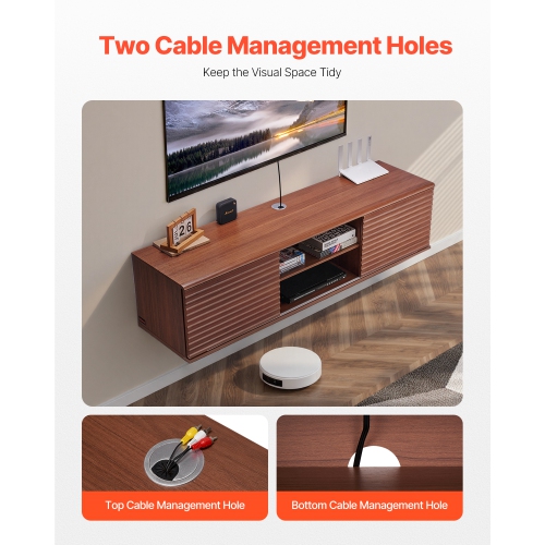 VEVOR 60" Floating TV Stand, Wall Mount Entertainment Center with Adjustable Shelf & Sliding Doors, 2 Tiers Floating TV Shelf with Storage Cabinet