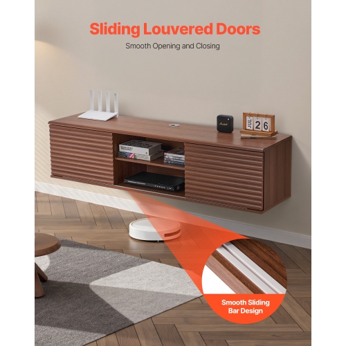 VEVOR 60" Floating TV Stand, Wall Mount Entertainment Center with Adjustable Shelf & Sliding Doors, 2 Tiers Floating TV Shelf with Storage Cabinet