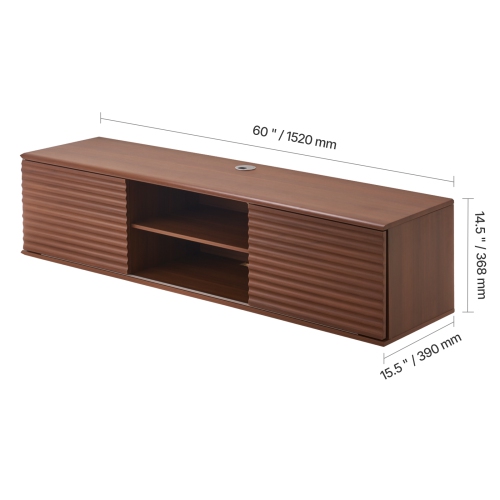 VEVOR 60" Floating TV Stand, Wall Mount Entertainment Center with Adjustable Shelf & Sliding Doors, 2 Tiers Floating TV Shelf with Storage Cabinet