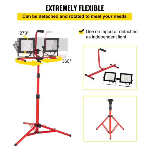 VEVOR 2PCS 10000 Lumen LED Work Light with Stand, Dual-head LED Work Light with 27.6"-68.1" Adjustable , IP65 Waterproofed LED Tripod Work Light,