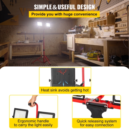 VEVOR 2PCS 10000 Lumen LED Work Light with Stand, Dual-head LED Work Light with 27.6"-68.1" Adjustable , IP65 Waterproofed LED Tripod Work Light,