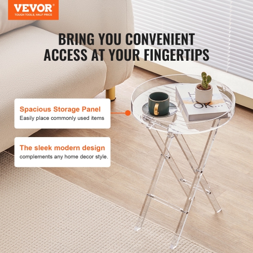 VEVOR Acrylic Folding Tray Table, Acrylic End Table with Folding X Leg, Clear Acrylic Side Table for Coffee, Drink, Food, Snack used in Living Room,