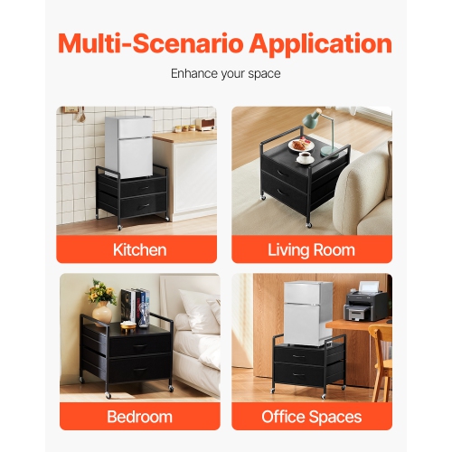 VEVOR 176 lb Mini Fridge Stand, with 2 Drawers & 4 Swivel Wheels, Mobile Mini Fridge Shelf, Black Mini Fridge Organizer for Dorm, Apartment, Office,