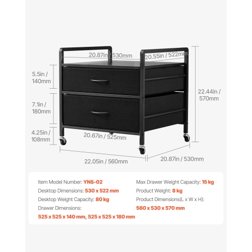 VEVOR 176 lb Mini Fridge Stand, with 2 Drawers & 4 Swivel Wheels, Mobile Mini Fridge Shelf, Black Mini Fridge Organizer for Dorm, Apartment, Office,