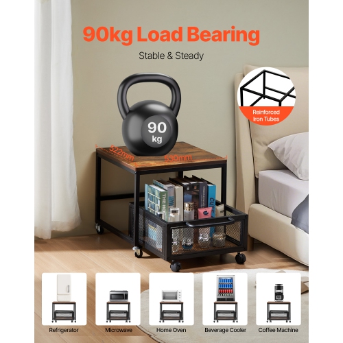 VEVOR 198 lbs Mini Fridge Stand, with Movable Storage Cart & Swivel Wheels, Beverage Refrigerator Stand for Coffee Bar, Mini Fridge Organizer for