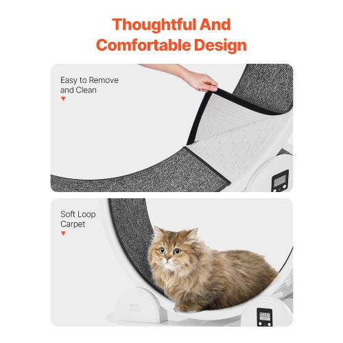 VEVOR 40.8 in Cat Exercise Wheel with Pedometer, with Brake & Carpeted Runway, Quiet Cat Treadmill for Indoor Cats Under 30lbs, Cat Exerciser for