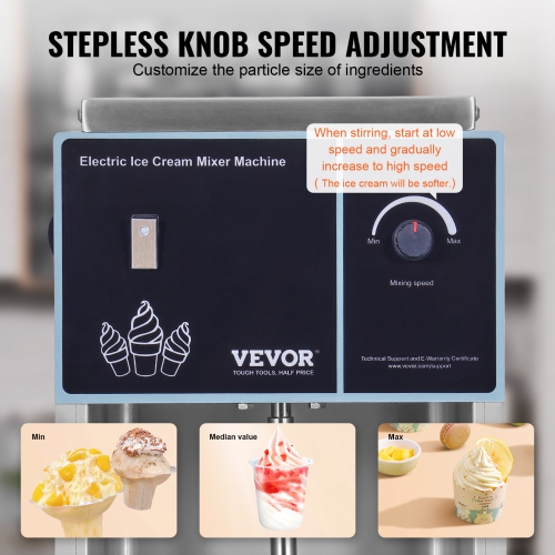 VEVOR 400W Ice Cream Blender, High-Speed Ice Cream Maker Mixer Stir Machine 4200RPM, Stepless Speed Adjustment, 304 Stainless Steel , 3 Hand Cups,