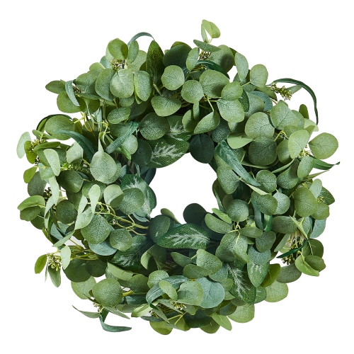 VEVOR  26 In Artificial Decorative Wreath, Green, Decorated \w Eucalyptus Leaves, Berries, Thorny Stems, for All Seasons Indoor And Outdoor Home Wall