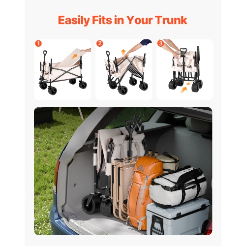 VEVOR 550lb Load Collapsible Folding Wagon, 220L, 2 in 1 Foldable Wagon Cart Converts to Bench, with Adjustable Handle, Outdoor Cart for Groceries