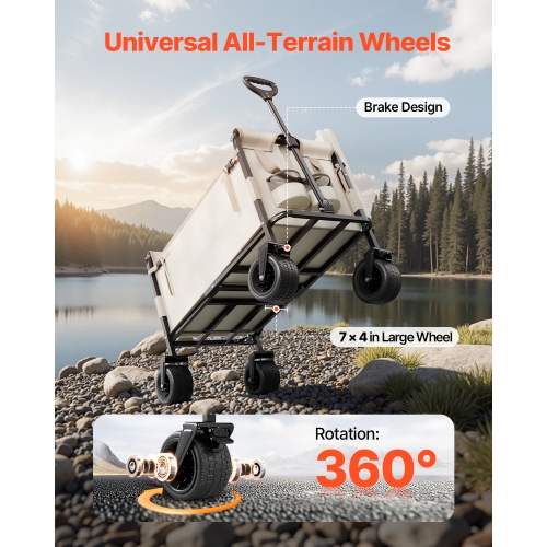 VEVOR 550lb Load Collapsible Folding Wagon, 220L, 2 in 1 Foldable Wagon Cart Converts to Bench, with Adjustable Handle, Outdoor Cart for Groceries