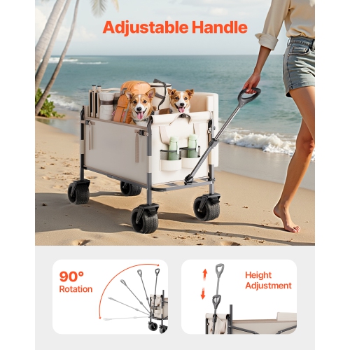 VEVOR 550lb Load Collapsible Folding Wagon, 220L, 2 in 1 Foldable Wagon Cart Converts to Bench, with Adjustable Handle, Outdoor Cart for Groceries