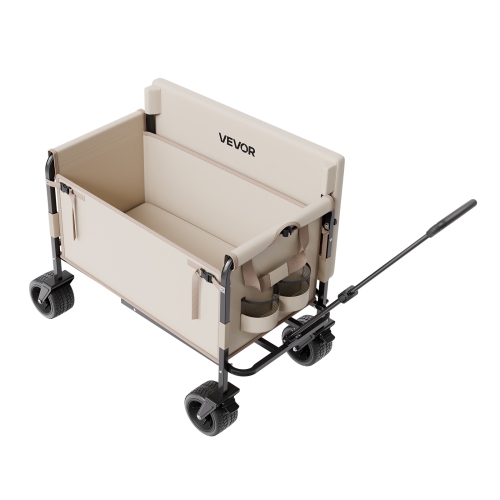 VEVOR 550lb Load Collapsible Folding Wagon, 220L, 2 in 1 Foldable Wagon Cart Converts to Bench, with Adjustable Handle, Outdoor Cart for Groceries