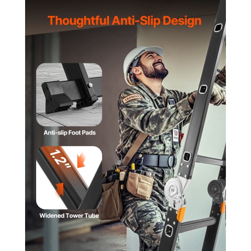 VEVOR 7-in-1 Multi-Purpose Folding Ladder, Extension Step Ladder, A Frame 4 Step with Scaffolding Plank Telescoping Ladder, 15.5ft Heavy Duty , 330