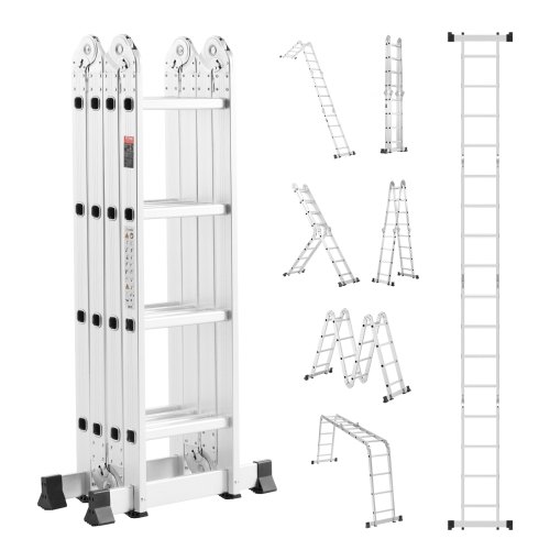 VEVOR 7-in-1 Multi-Purpose Folding Ladder, Extension Step Ladder, A Frame 4 Step Telescoping Ladder, 15.5ft Heavy Duty Adjustable Ladder, 330 lbs