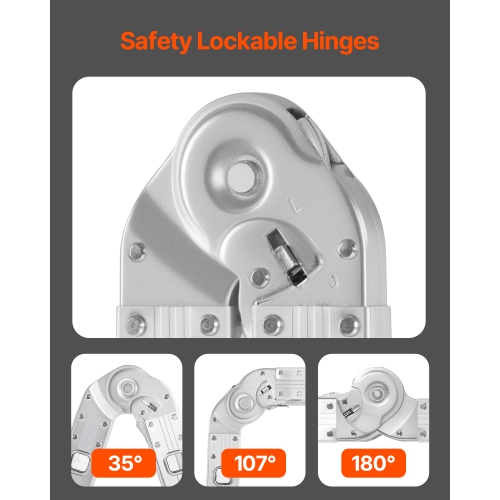 VEVOR 7-in-1 Multi-Purpose Folding Ladder, Extension Step Ladder, A Frame 4 Step Telescoping Ladder, 15.5ft Heavy Duty Adjustable Ladder, 330 lbs