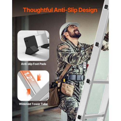 VEVOR 7-in-1 Multi-Purpose Folding Ladder, Extension Step Ladder, A Frame 4 Step Telescoping Ladder, 15.5ft Heavy Duty Adjustable Ladder, 330 lbs