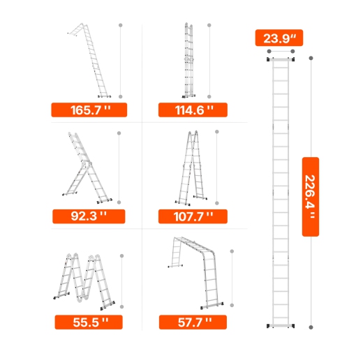 VEVOR 7-in-1 Multi-Purpose Folding Ladder, Extension Step Ladder, A Frame 5 Step Telescoping Ladder, 19ft Heavy Duty Adjustable Ladder, 330 lbs