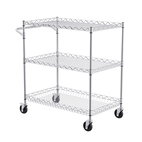 VEVOR 3 Tiers Kitchen Utility Cart, Wire Rolling Cart with 661LBS Capacity, Steel Service Cart on Wheels, Metal Storage Trolley with 80mm Deep Basket