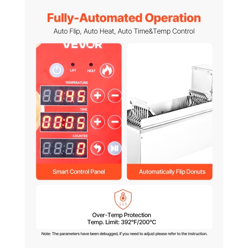 VEVOR 90 pcs/hour Automatic Donuts Machine, Single Row Donuts Making Equipment, Electric High Power Doughnut Maker, Stainless Steel Auto Fryer, with