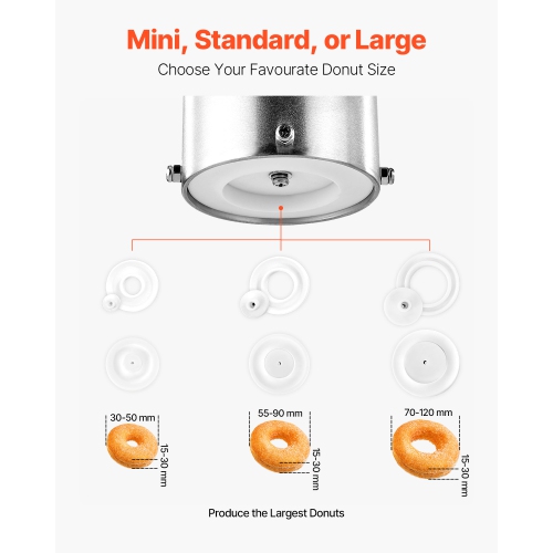 VEVOR 90 pcs/hour Automatic Donuts Machine, Single Row Donuts Making Equipment, Electric High Power Doughnut Maker, Stainless Steel Auto Fryer, with