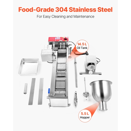 VEVOR 90 pcs/hour Automatic Donuts Machine, Single Row Donuts Making Equipment, Electric High Power Doughnut Maker, Stainless Steel Auto Fryer, with