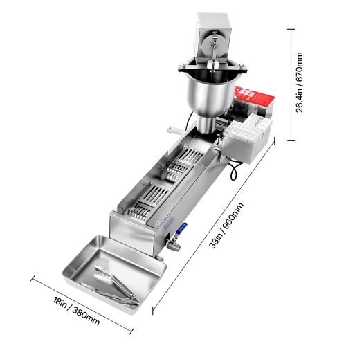 VEVOR 90 pcs/hour Automatic Donuts Machine, Single Row Donuts Making Equipment, Electric High Power Doughnut Maker, Stainless Steel Auto Fryer, with