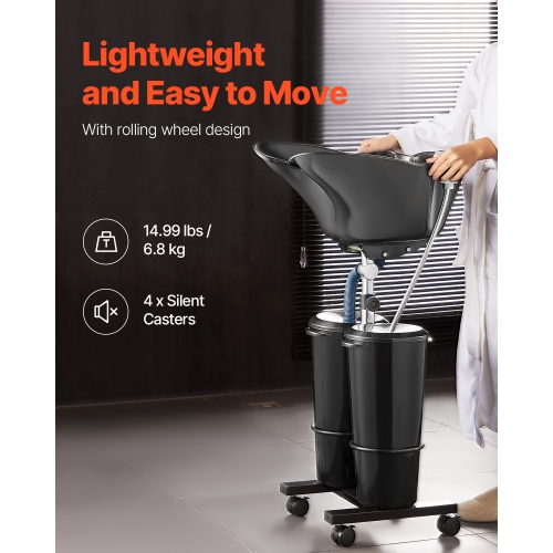 VEVOR Portable Shampoo Bowl, for Washing Hair with Electric Pump, with 2 Buckets 2 Showerheads, Drain Hose, Height and Angle Adjustable Wash Bowl for