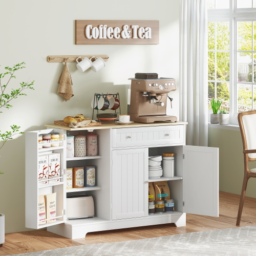 Buffet moderne de HOMCOM avec rangement, armoire de bar à café avec dessus en bois naturel, tiroir, tablettes ajustables, petit garde-manger de