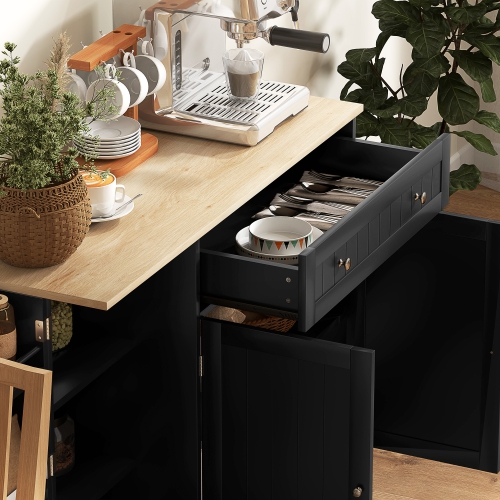 Buffet moderne de HOMCOM avec rangement, armoire de bar à café avec dessus en bois naturel, tiroir, tablettes ajustables, petit garde-manger de