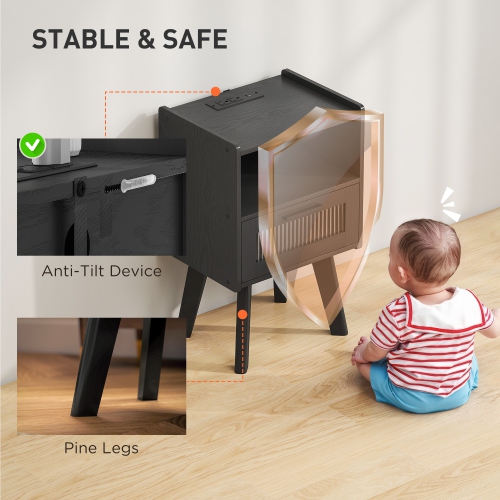 Ensemble de 2 tables de chevet modernes de HOMCOM avec station de recharge, table de chevet avec porte décorative en verre, table d'appoint avec