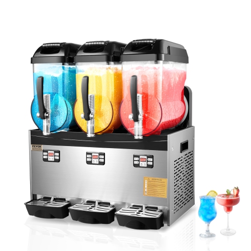 VEVOR 12Lx3 Triple Commercial Slushy Machine, Tank Frozen Drink Machine, 144 Cups Stainless Steel Margarita Smoothie Frozen Drink Maker, for Home