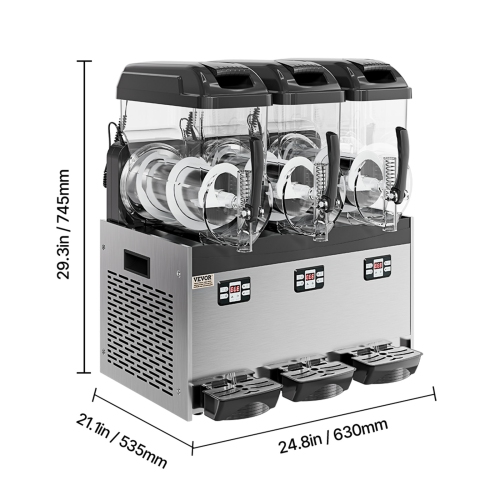 VEVOR 12Lx3 Triple Commercial Slushy Machine, Tank Frozen Drink Machine, 144 Cups Stainless Steel Margarita Smoothie Frozen Drink Maker, for Home