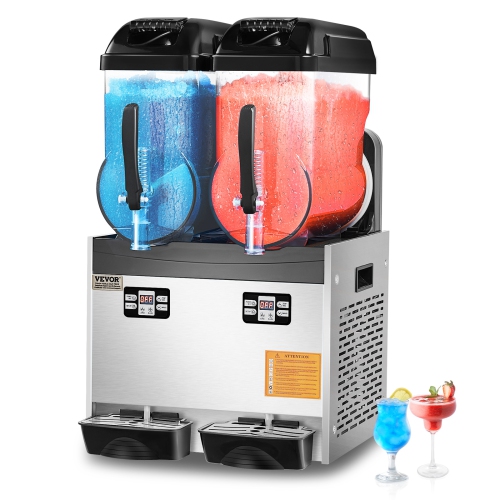 VEVOR 12Lx2 Double Commercial Slushy Machine, Tank Froze Machine, 96 Cups Stainless Steel Margarita Smoothie Frozen Drink Maker, Slushie Maker for