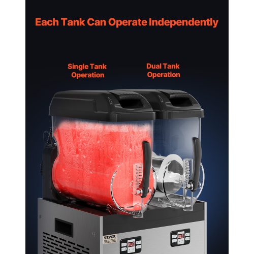 VEVOR 12Lx2 Double Commercial Slushy Machine, Tank Froze Machine, 96 Cups Stainless Steel Margarita Smoothie Frozen Drink Maker, Slushie Maker for