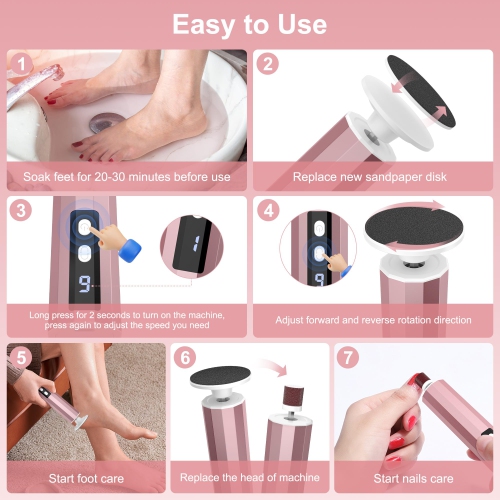 Electric Foot Callus Remover, 2 in 1 Rechargeable Foot File, 9 Speed Control, Cordless Foot Care Tool for Removing Dead Skin and Calluses