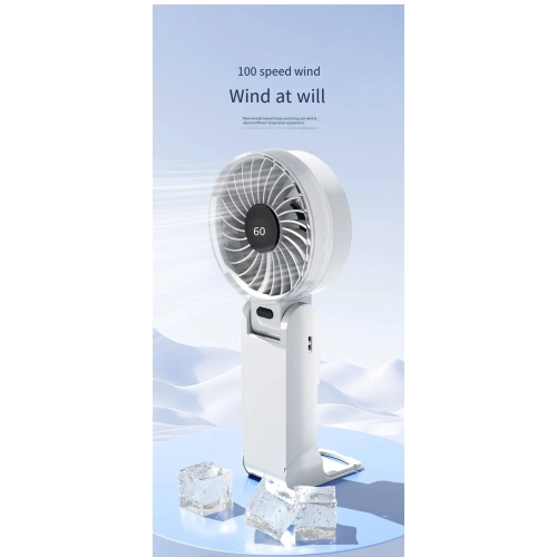 USB Rechargeable Desktop Folding Fan with Hook Air Cooling Handheld Electric Portable Fan with LED Display, Large Capacity Battery 100 Wind Speeds,