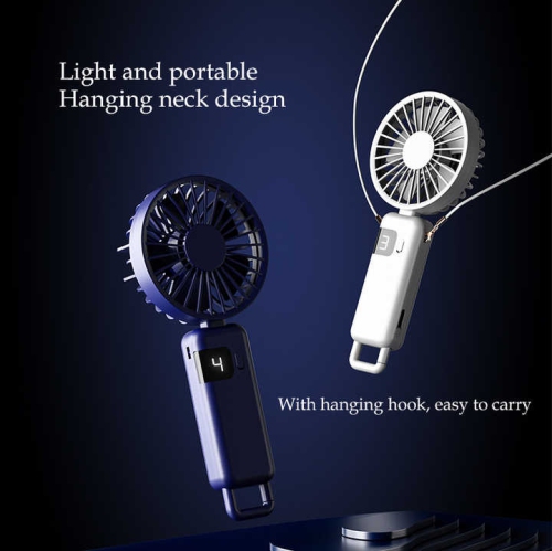 USB Rechargeable Desktop Folding Fan with Hook Air Cooling Handheld Electric Portable Fan with LED Display, Large Capacity Battery 100 Wind Speeds,