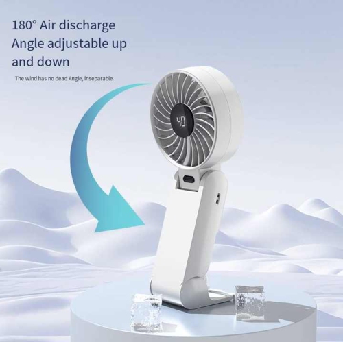 USB Rechargeable Desktop Folding Fan with Hook Air Cooling Handheld Electric Portable Fan with LED Display, Large Capacity Battery 100 Wind Speeds,