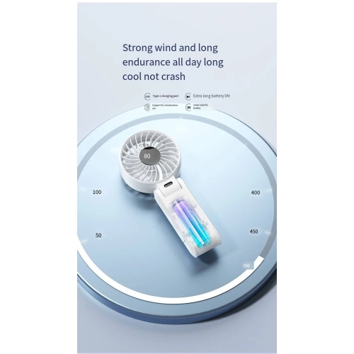 USB Rechargeable Desktop Folding Fan with Hook Air Cooling Handheld Electric Portable Fan with LED Display, Large Capacity Battery 100 Wind Speeds,