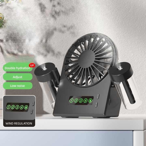 2025 New Double Spray Desktop Fan Humidifier 2 in 1 USB Portable Digital Display Hydration Spray Fan Double Spray Humidifier Small Fan Handheld-F8