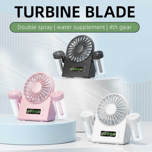2025 New Double Spray Desktop Fan Humidifier 2 in 1 USB Portable Digital Display Hydration Spray Fan Double Spray Humidifier Small Fan Handheld-F8