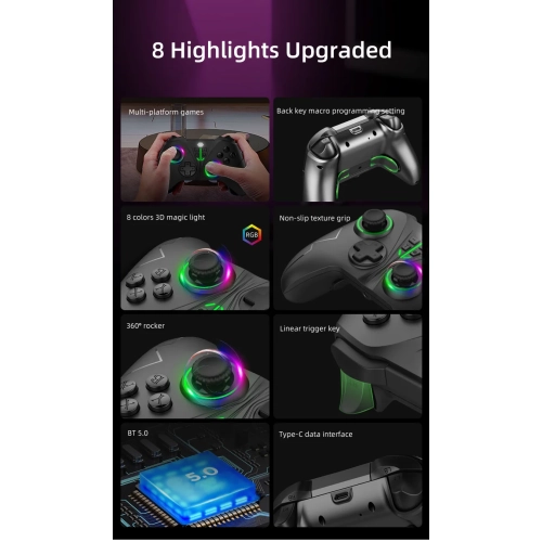 Xboxone Controller RGB Color Light 360 2.4G Wireless Game Wake-up Programmable Vibration Game Controller, Support Xbox one/SX Controller, PC Console