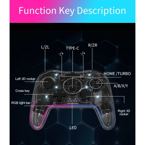 Wireless controller PC computer Switch/PS4/Tesla game handle vibration six-axis somatosensory transparent white + receiver - suitable for PC, PS,