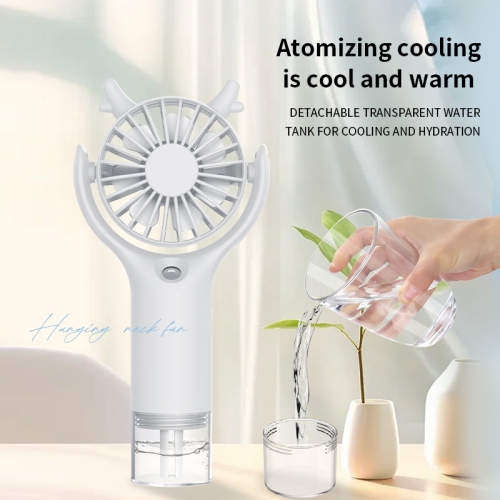 2025 USB Mini New Water Mist Fan Portable Summer Handheld Rechargeable Handheld Water Mist Air Conditioner Fan, White