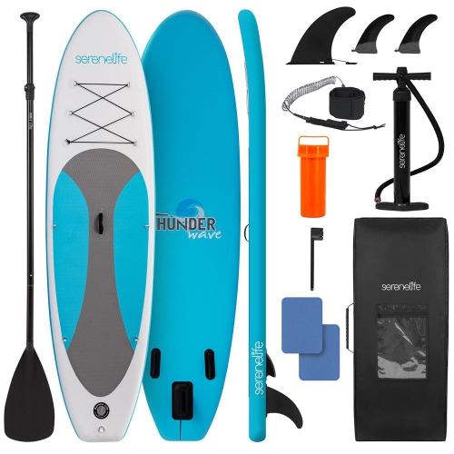 SereneLife 10’ Inflatable Stand Up Paddle Board with Premium SUP Accessories - 32” Wide Stable Design with Non-Slip EVA Deck Pad, for Youth and