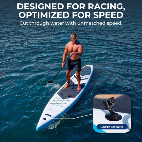 SereneLife 14’ Inflatable Paddle Board for Racing - 28” Narrow Design, with Non-Slip Deck Pad, Includes Premium SUP Accessories and GoPro Mount, for