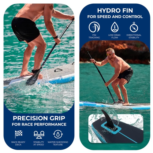 SereneLife 14’ Inflatable Paddle Board for Racing - 28” Narrow Design, with Non-Slip Deck Pad, Includes Premium SUP Accessories and GoPro Mount, for