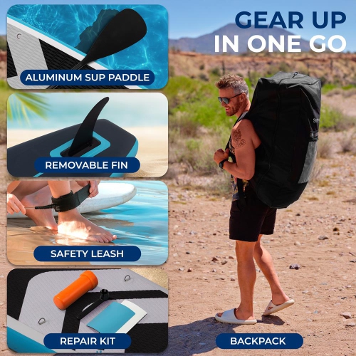 SereneLife 14’ Inflatable Paddle Board for Racing - 28” Narrow Design, with Non-Slip Deck Pad, Includes Premium SUP Accessories and GoPro Mount, for